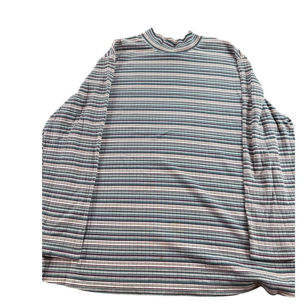 Bobbie Brooks Woman Plus Size 18W/20W Mock Neck Striped Ribbed Long Sleeve Top